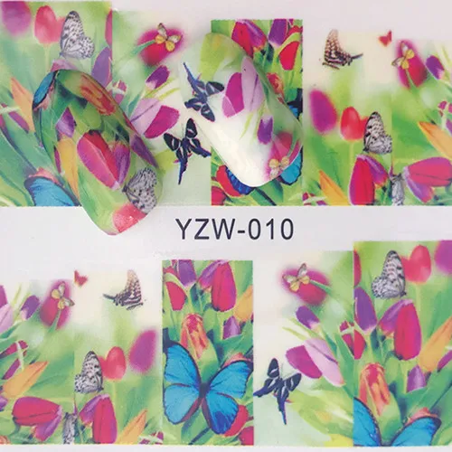 YZW010 Наклейки для дизайна ногтей, наклейки для кошек, цветов, переводные наклейки с водой, Слайдеры для украшения ногтей, тату, маникюрные обертывания, инструменты, наконечники - Цвет: YZW010