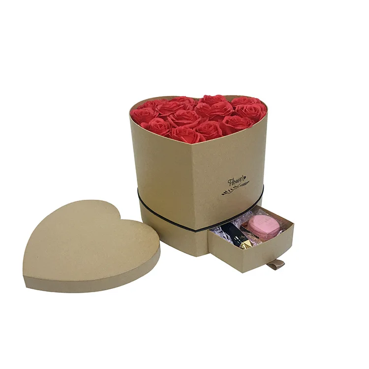 Kraft paper color День Святого Валентина в форме сердца включает в себя ящик цветочный упаковка Цветы Подарочная коробка, Свадебные вечерние украшения любимая Подарочная бумажная коробка - Цвет: Kraft paper color
