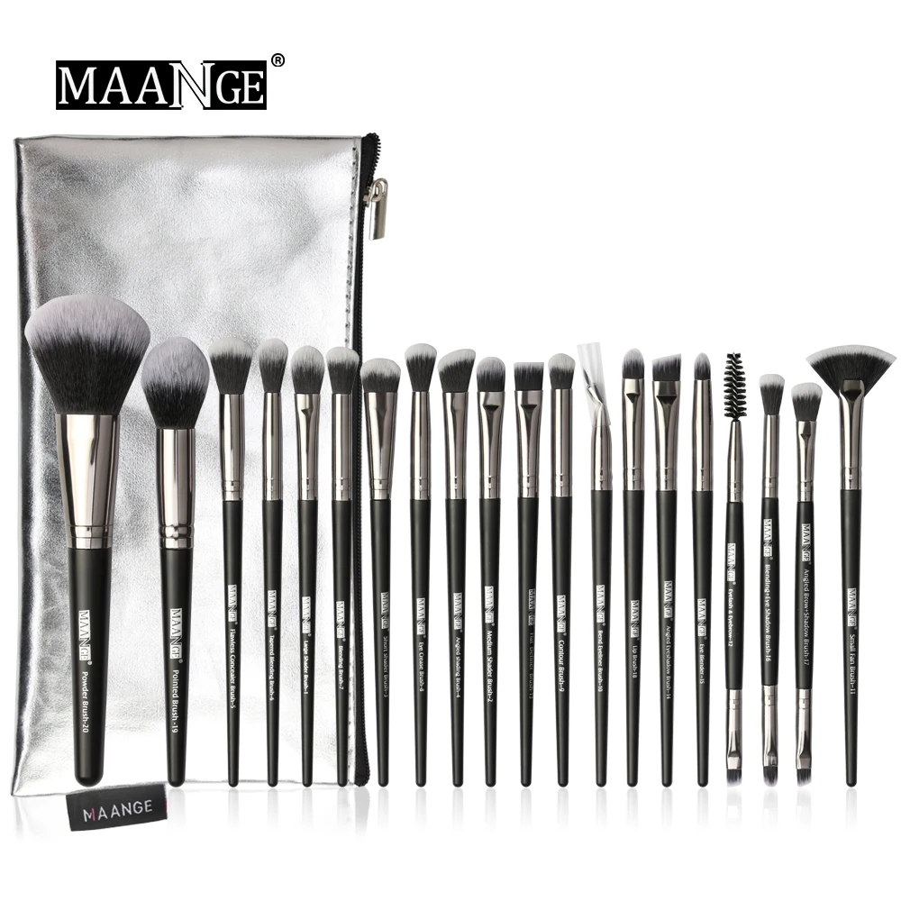 MAANGE Pro 5-20 шт. кисти для макияжа Набор многофункциональная щетка для волос порошок тени для век макияж кисти с Портативный PU чехол Красота инструменты - Handle Color: 20 Brush with bag