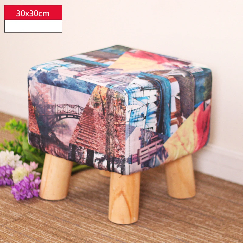 E 30x30cm Модный современный креативный домашний табурет для ног, маленький стул, мягкая натуральная подкладка, табурет для обуви, твердый деревянный табурет для гостиной, спальни - Цвет: E 30x30cm