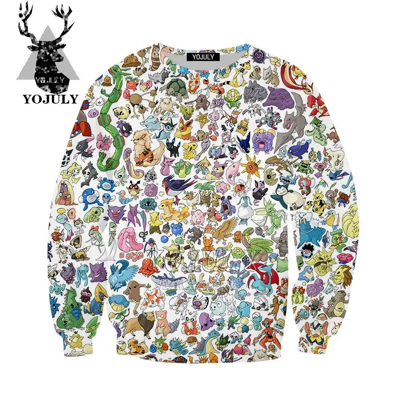 YOJULY/Новинка; толстовка с 3D-принтом «Покемон» Одежда для больших детей модные летние топы для мальчиков и девочек-подростков; детская одежда с круглым вырезом; SW89