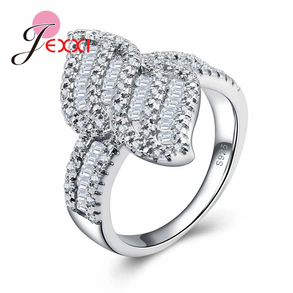 

Newest Woman Ring Jewelry 925 Sterling Silver Cubic Zirconia Leaf Crystal Party Wedding Rings Fine Christmas Gifts