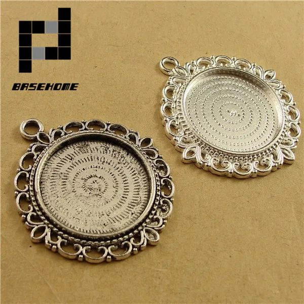 

10pcs/lot Antique Silver/Silver Color Pendant Settings Cabochon Base Bezel Blank Fit 25mm Cabochons Cameo DIY Pendant Necklace