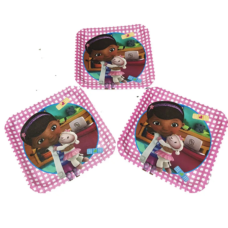 18 шт./упак. квадратные тарелки Дотти McStuffins/распродажа одноразовых стаканчиков