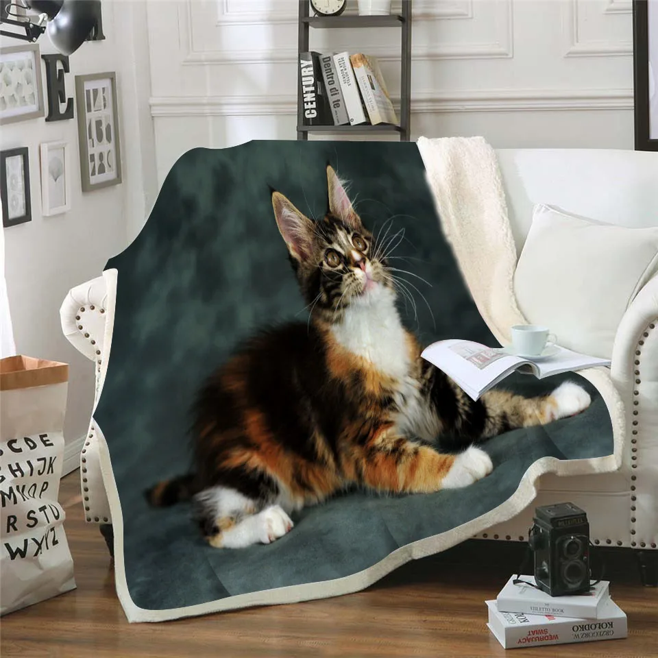 

Cat Velvet Plush Throw Blanket Floral Printed for Kids Girls Sherpa Blanket for Bed Couch Black Thin Quilt Dropshipping