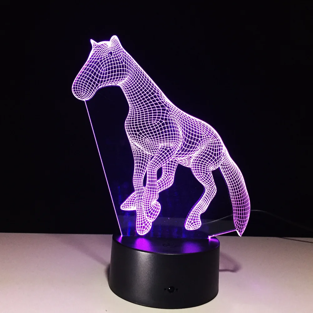 USB Новинка сенсорная Очаровательная лошадь лампа 3D затемняемый Ночник