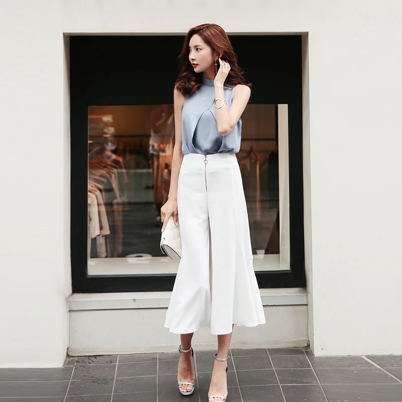 Комплект из 2 предметов блузка без рукавов с круглым вырезом и молнией широкие