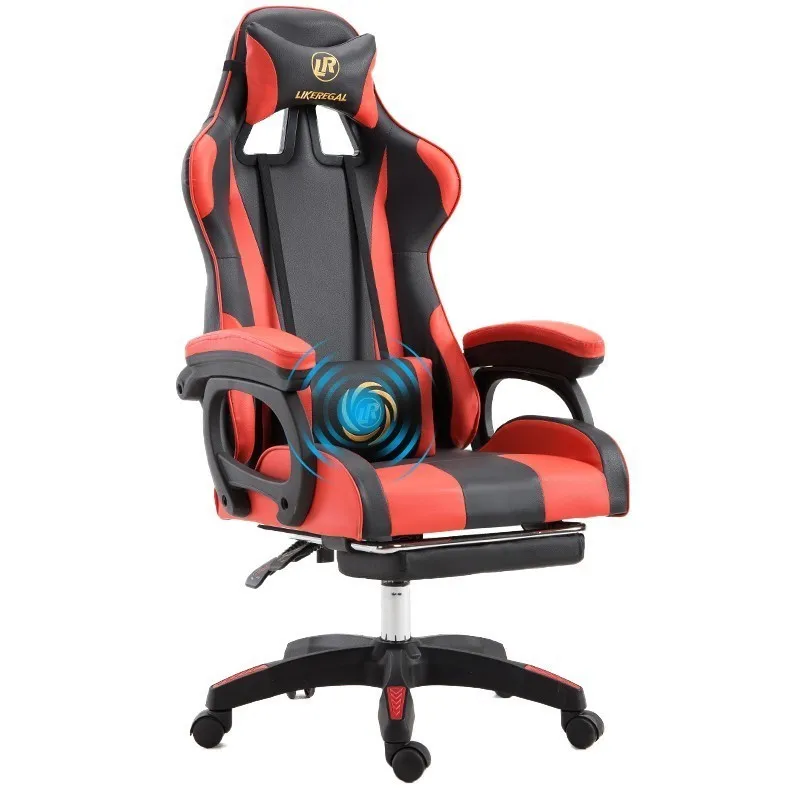 red footrest Роскошный качественный игровой офисный стул Boss Poltrona из синтетической кожи эргономичная Массажная мебель для дома silla gamer нейлоновые ножки - Цвет: red footrest