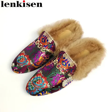 Lenkisen 2021, бренд superstar, большой размер, вышивка, натуральная кожа, женские зимние тапочки, слипоны с ремешком сзади, натуральный мех, плоская подошва