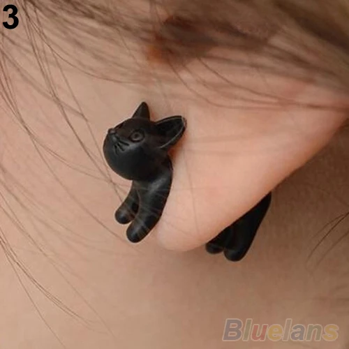Черные 1 шт Панк крутые простые стереоскопические кошачьи котята женские серьги