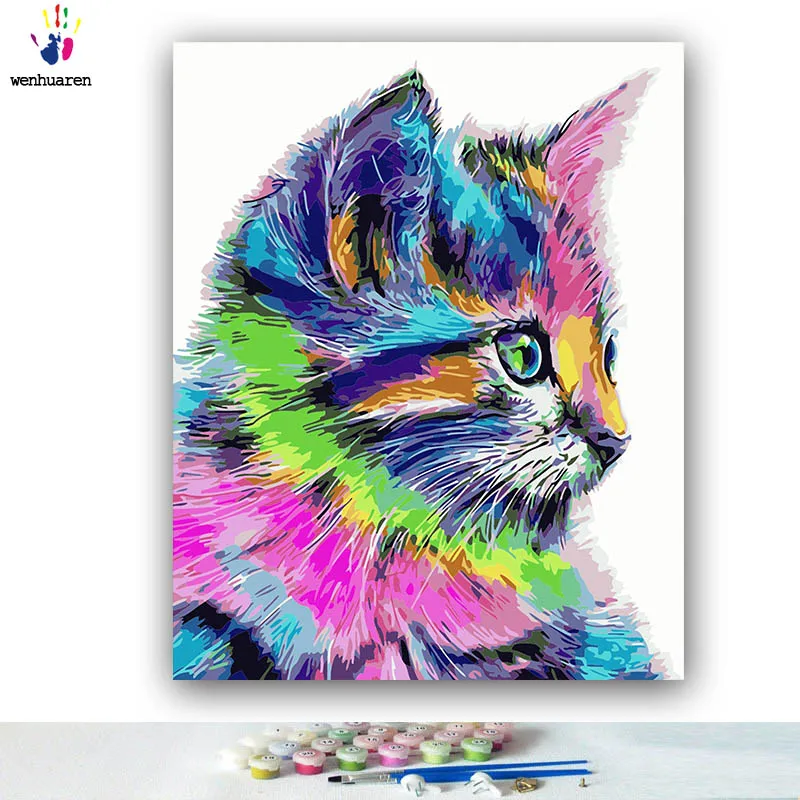 DIY Coloring paint by numbers Color cat side painting Abstract figure paintings with kits 40x50 framed | Дом и сад
