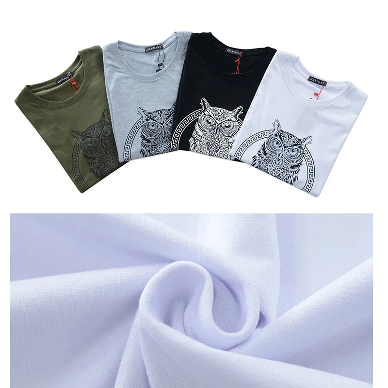 Футболка мужская с круглым вырезом Модная хлопковая приталенная принтом совы