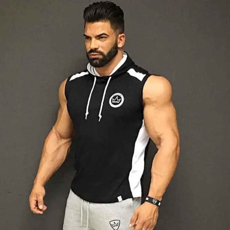 

Men Bodybuilding Tank top Man Gyms Fitness Sleeveless Sweatshirt Cotton Hooded Vest Male Casual Fashion Jogger Workout Clothing