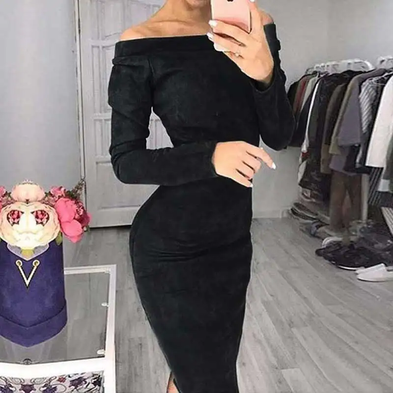 Весенние вечерние платья миди женское платье-карандаш с длинным рукавом