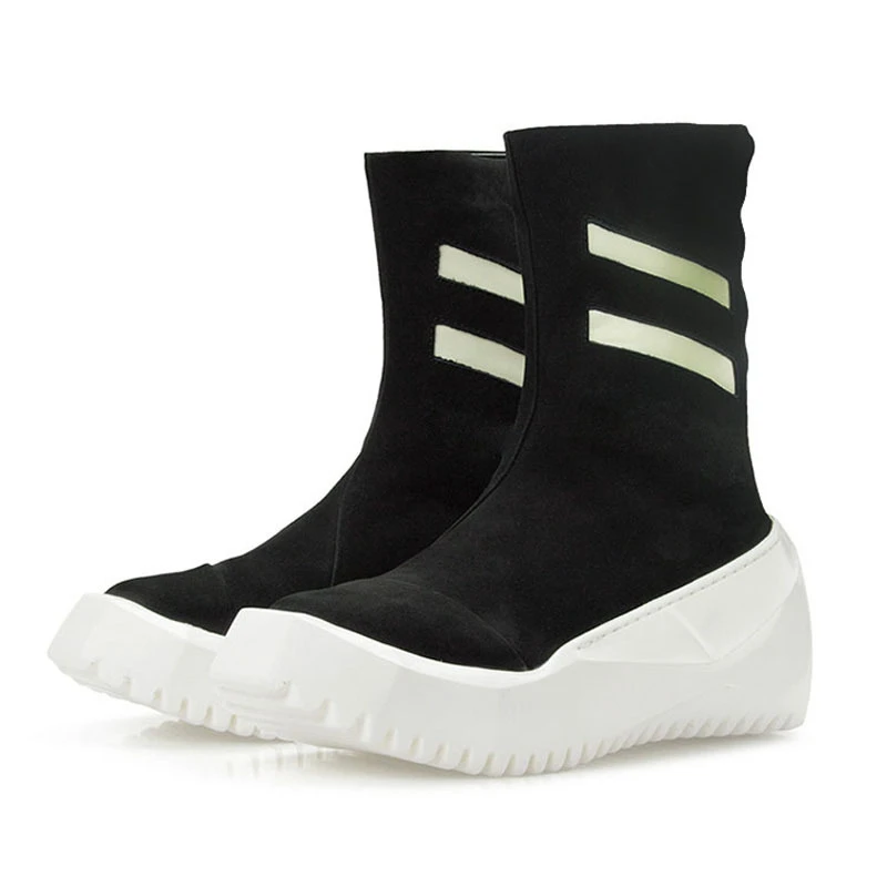 Мужские мотоциклетные ботинки черного цвета на молнии в уличном стиле платформе