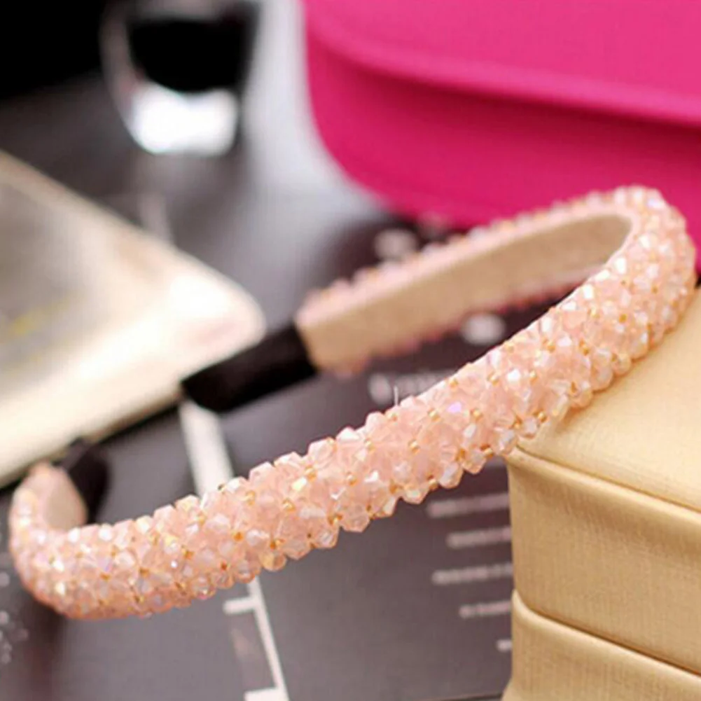 Light Pink Блестящие роскошные стразы для девочек, лента для волос, высокое качество, алмазный обруч для волос аксессуары для женщин, Кристальные повязки на голову, украшения - Цвет: Light Pink