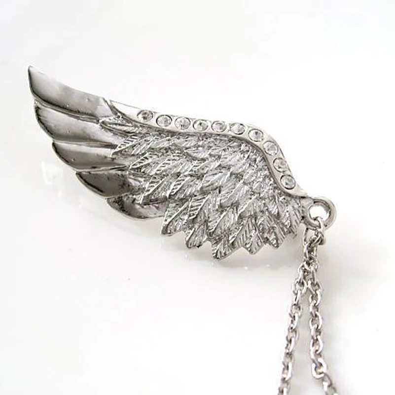 Новая мода винтажные Крылья ангела горный хрусталь Двойные цепи зажим брошь для