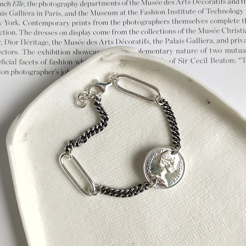 Женский браслет из тайского серебра 925 пробы винтажный с имперами и круглыми