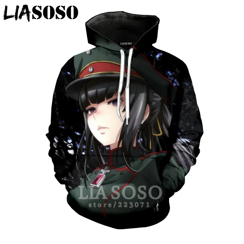 LIASOSO Новинка зимы для мужчин и женщин толстовка с 3D принтом аниме Youjo Senki Saga of Tanya худи Обитель зла Топ пуловер с длинными рукавами B086-9