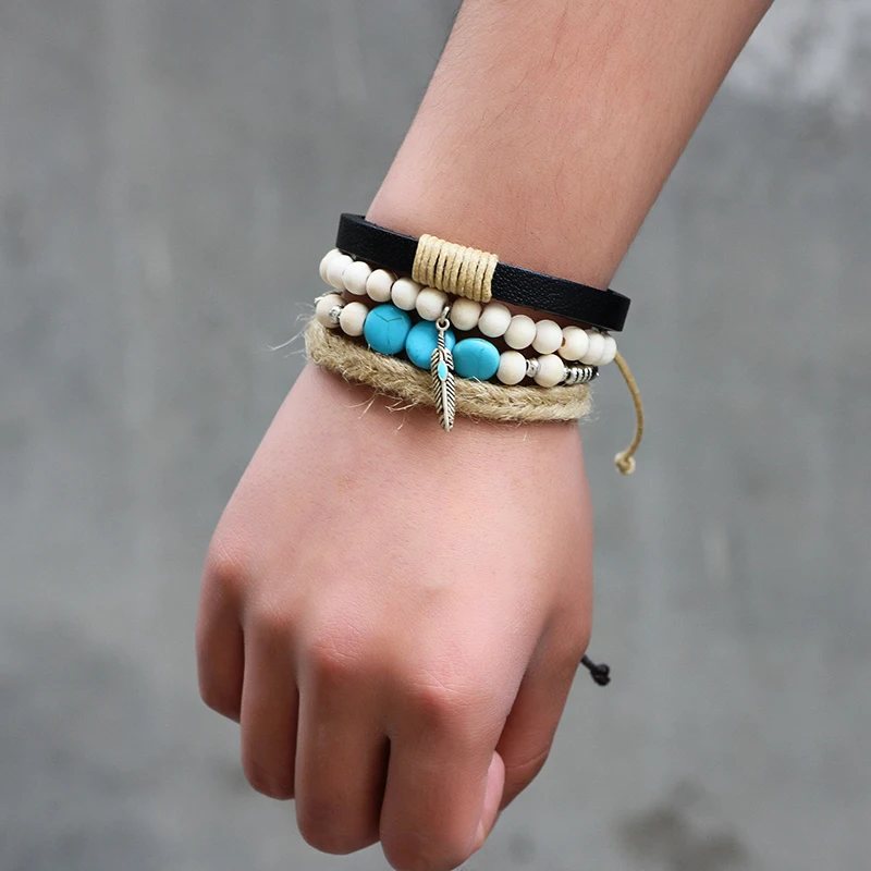 Браслеты и браслеты регулируемый многослойный Плетеный Браслет из натуральной