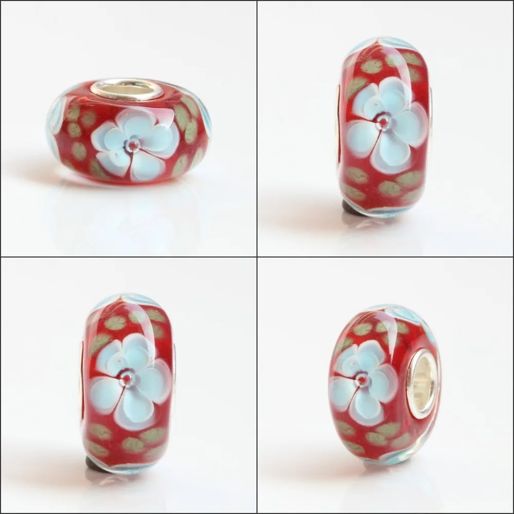 Бусины из серебра 925 пробы с большим отверстием разноцветные 3D цветы Шарм