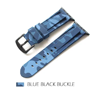 Blue Black buckle Распродажа, Новые камуфляжные Цвет спортивный силиконовый ремешок для Apple Watch, версии, на возраст 1, 2, 3, 4, ремешок для наручных часов iwatch 38/40/42/44 мм ремешок браслет - Цвет ремешка: Blue Black buckle