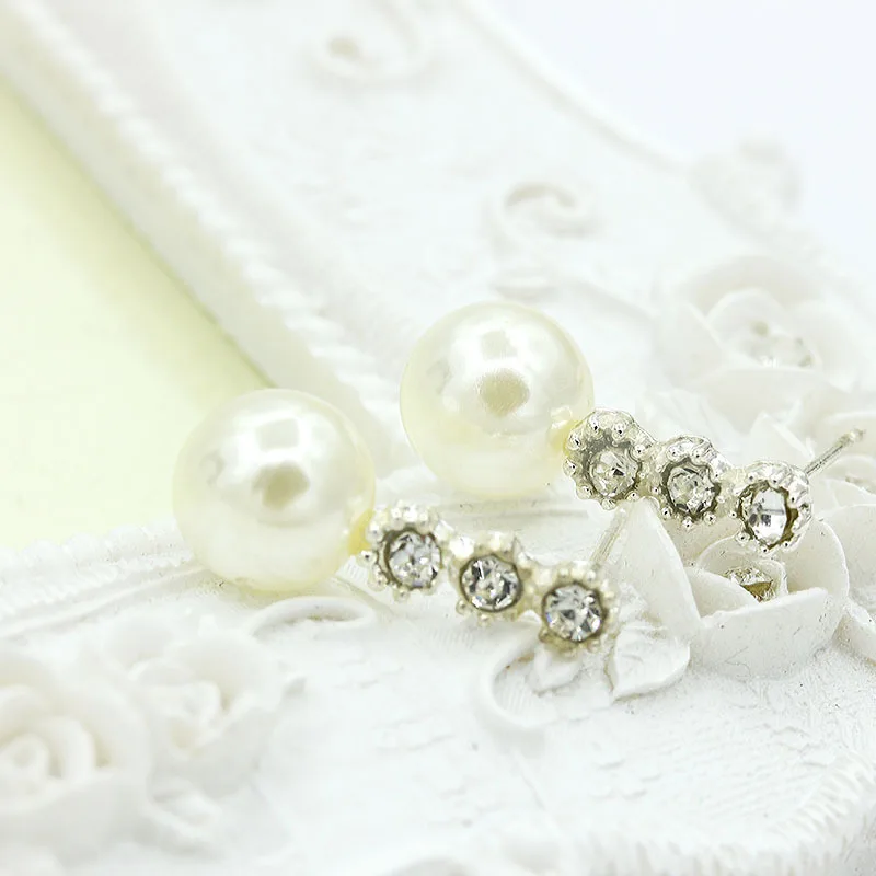 Жемчужные серьги для женщин с украшениями в виде серебристых кристаллов Стразы