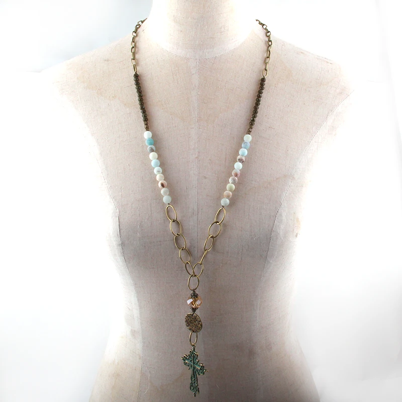 Fashion Jewelry Natural Stone/Chain Metal Cross Pendant Necklaces For Women Ethnic Necklace | Украшения и аксессуары