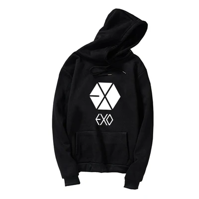 Черный EXO толстовки женские мужские корейские Kpop Толстовка веер вспомогательная одежда повседневные свободные Harajuku с буквенным принтом Спортивные костюмы Топы размера плюс - Цвет: Черный