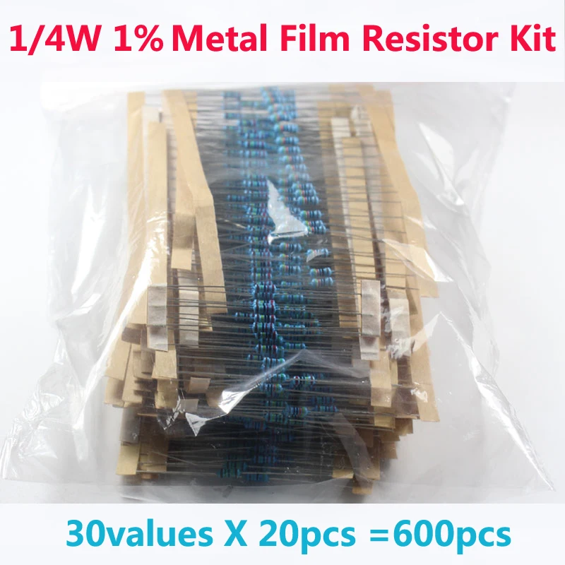 Paquete de resistencias de película metálica, Kit surtido de resistencias de 1/4W...