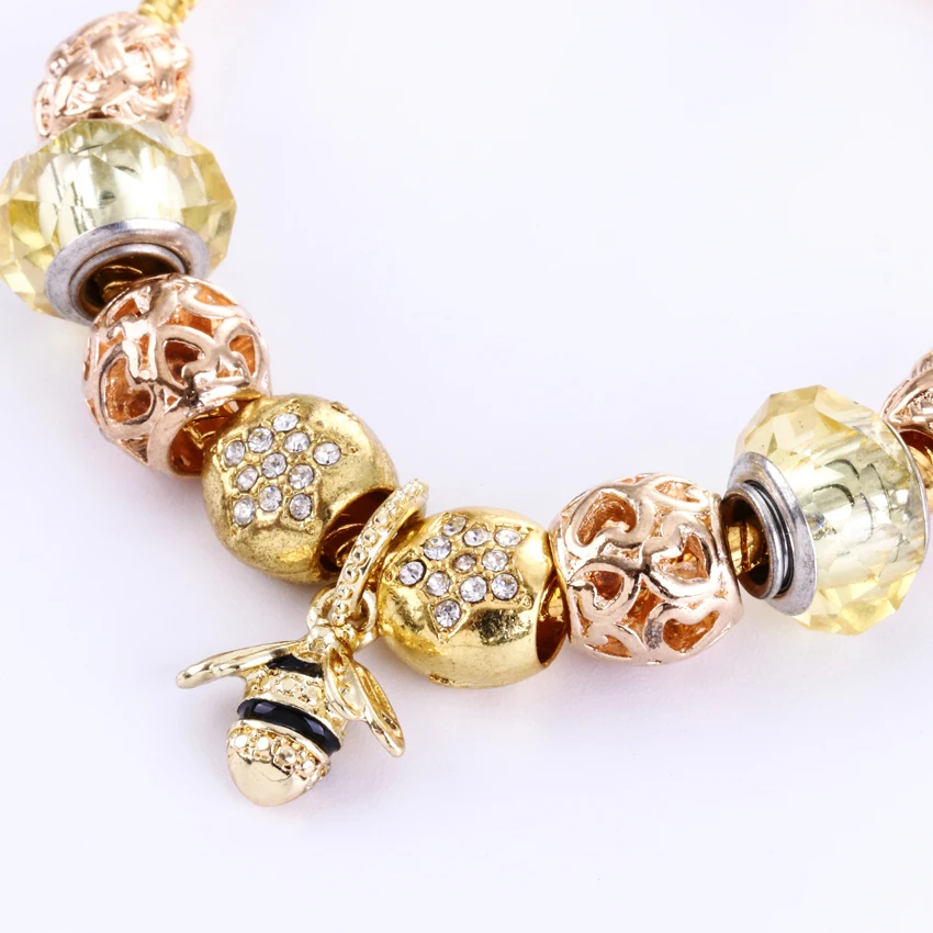 Европейский цвет золотистый цепи змейки браслет для Для женщин пчелы кулон моды