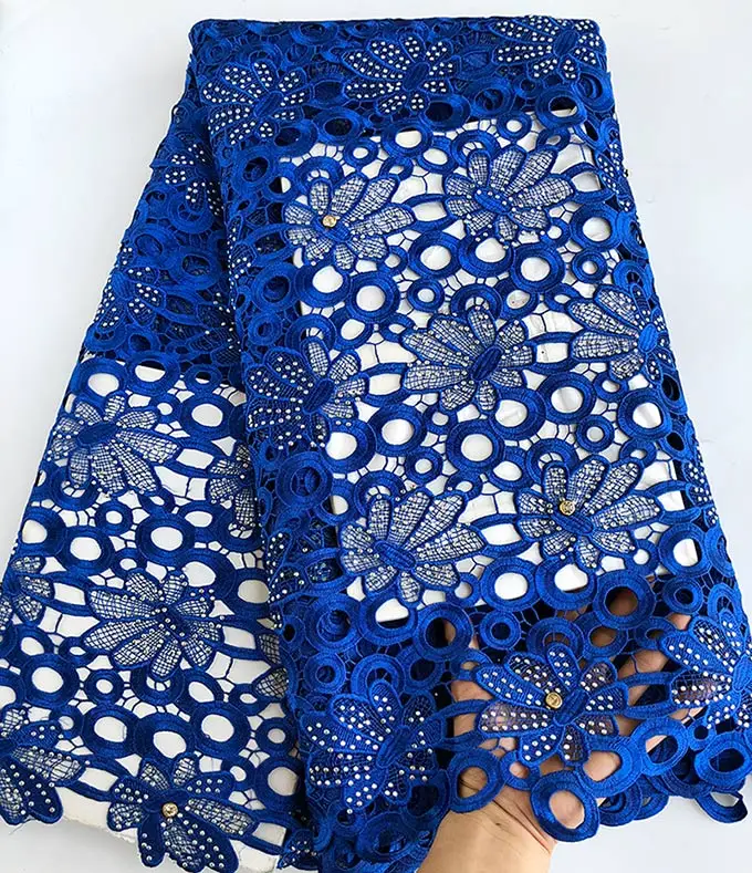 royal blue Сильный камни не упасть 5yards гипюр кружевной Африканский шнур кружевной ткани большой тяжелый блеск красивый и высокое качество - Цвет: royal blue