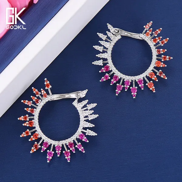 Multicolor GODKI модные роскошные дизайнерские серьги-гвоздики с фейерверком для женщин, свадебные серьги с кубическим цирконием и кристаллами CZ, богемные свадебные серьги в Дубае - Окраска металла: Multicolor