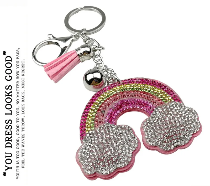 Creative color colorful rainbow keychain Cloud with full crystal keychain Girl fashion accessories Bag ornaments accessories
