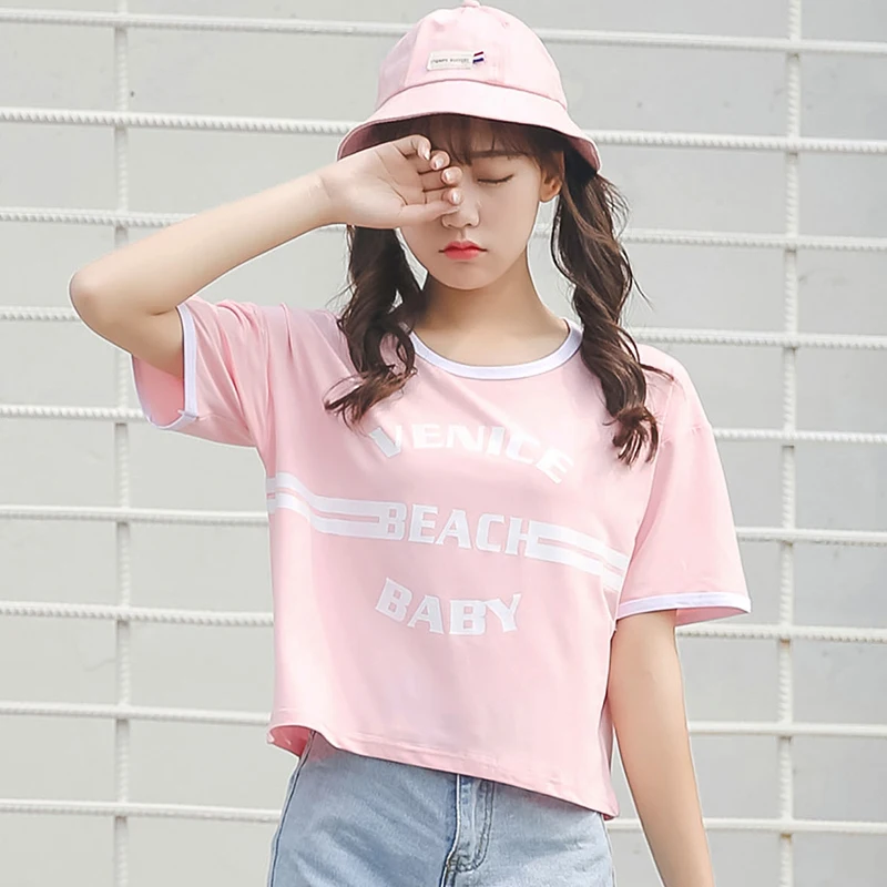 Women's T-shirts Japan Harajuku Ladies Ulzzang Letter Printed Round Neck T-shirt Female Korean Kawaii Tops For Women Clothes | Женская
