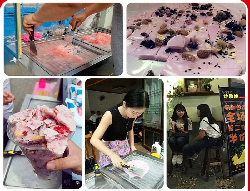 

2017 new design fried ice cream roll machine,220V Freeze yogurt machine, ice pan machine with LED light three pan style for you
