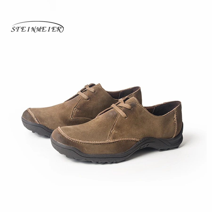 Men Genuine cow suede leather brogue men flats shoes handmade vintage casual oxford for grey brown | Обувь