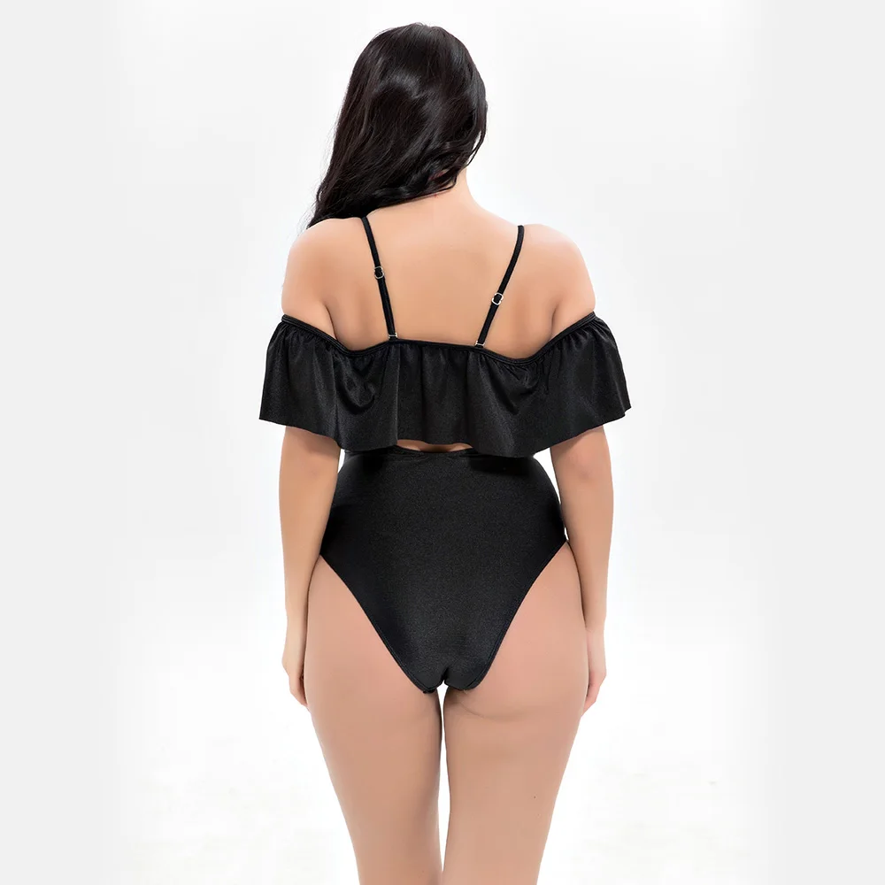 2018 New Sexy Off The Shoulder Solid Swimwear Women One Piece Swimsuit Female Bathing Suit Ruffle Monokini Swim Wear 2XL-6XL | Спорт и