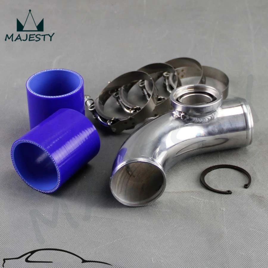 

90 градусов 2,75 "70 мм SSQV выдувный клапан Adapte алюминиевая труба + силикон + зажимы синий