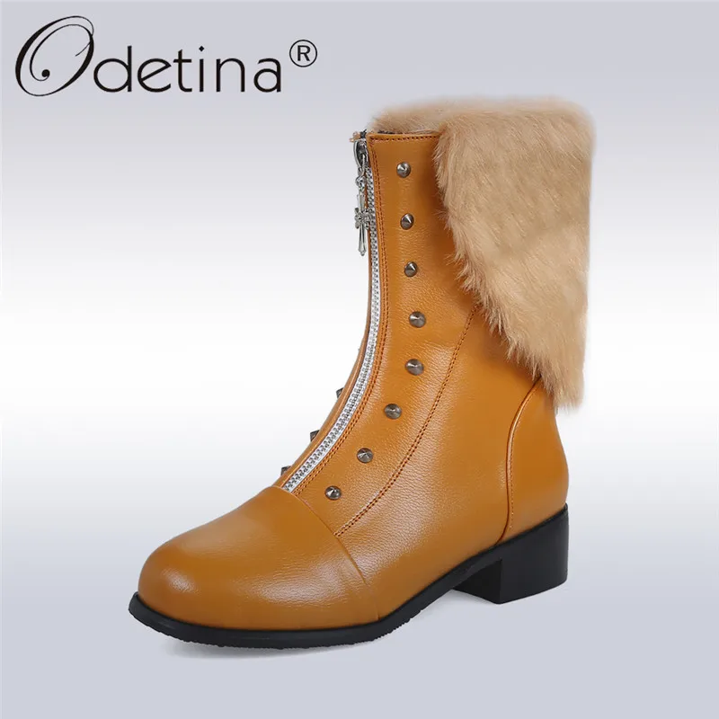 Odetina/Новые Модные женские ботильоны на массивном каблуке с молнией спереди и