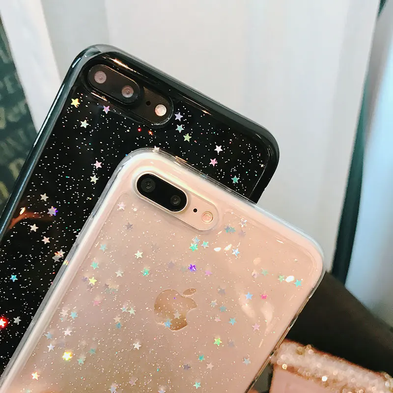QINUO Clear Soft Silicone Case For iPhone 11 Pro Max X XS XR 6 6s 7 8 Plus Glitter Star Love Heart Telefon Kilifi Funda |