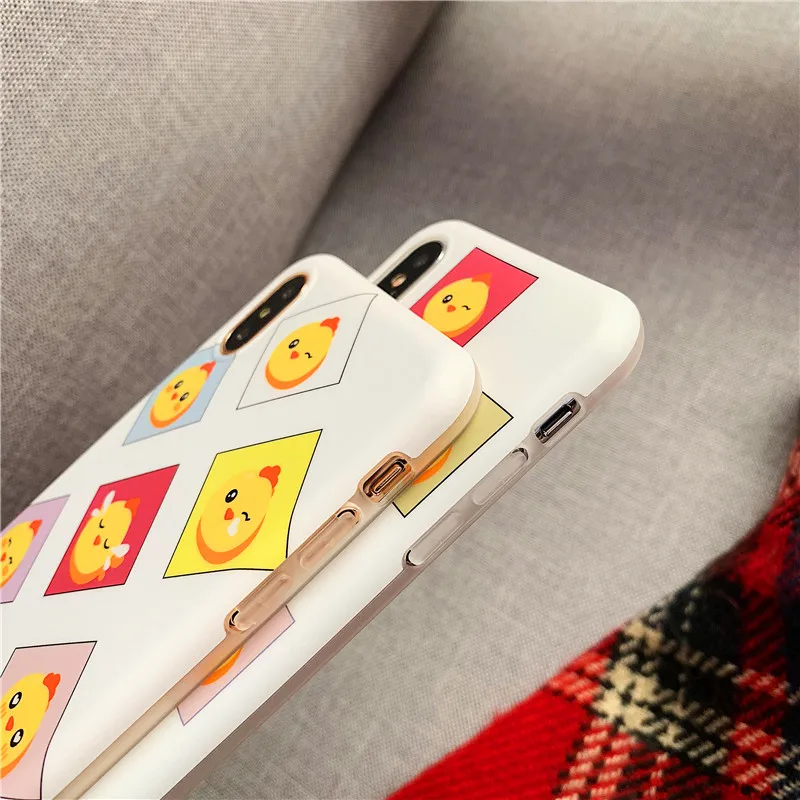 Cute grid phone cases For iPhone XS Max XR Xs 6 6S 7 8 Plus X Cartoon chicken Thin Soft IMD Phone Cases Cover Coque |