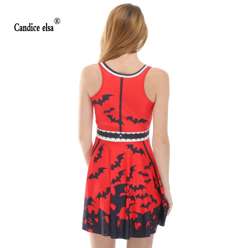 

CANDICE ELSA woman dress digital printing wholesale red and black bat pleated plus size skd1178