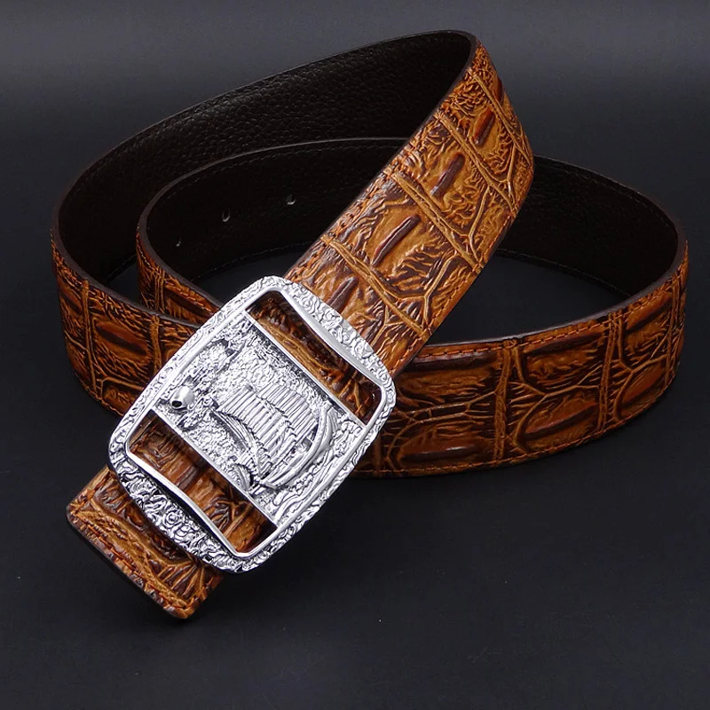 Ремень мужской из натуральной кожи под крокодиловую кожу деловой ковбойский