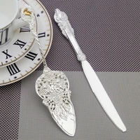 2pcs wedding cake knife set classic silver plated birthday baroque cake server silverware kitchen pizza turner cutlery 9 25