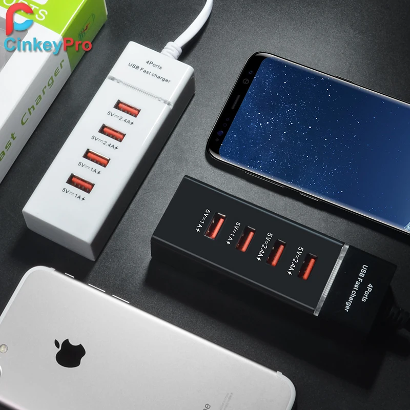 CinkeyPro 4-Port Universal USB Charger Adapter For Mobile Phone for iPhone Tablet Xiaomi Fast Charging with LED Light | Мобильные