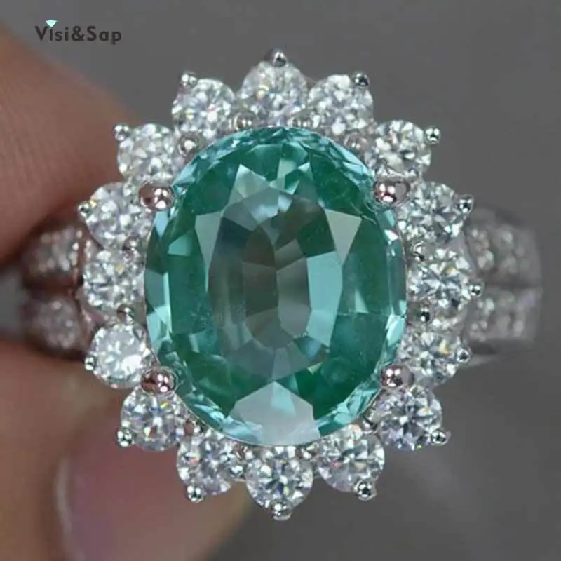 Visisap Emereld Oval Rhinestone Icedout Rings for Women Dropshipping Mum Gifts Lady Ring Supplier Fashion Jewelry Factory B2669 | Украшения