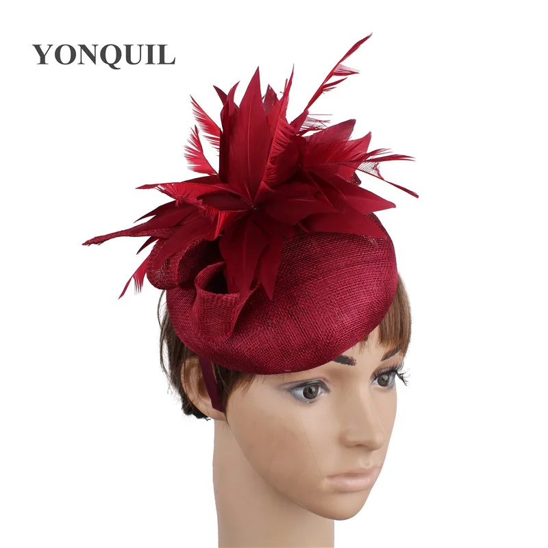 4-Layer Sinamay Marron Wedding Women Headwear Fancy Fascinator Hats Hair Pin Flower Feather Fedora Cap For Occasion Party Event
