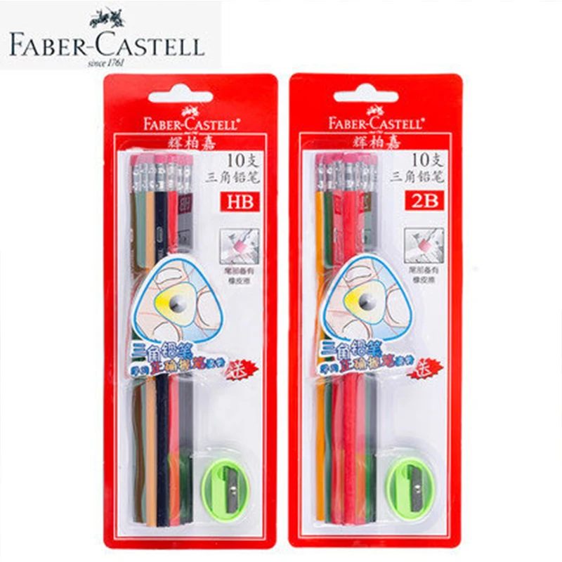 

Faber-Castell Triangle Student Writing Pencil Belt Rubber Head Color Bar Children's Posture Writing Pen HB/2B