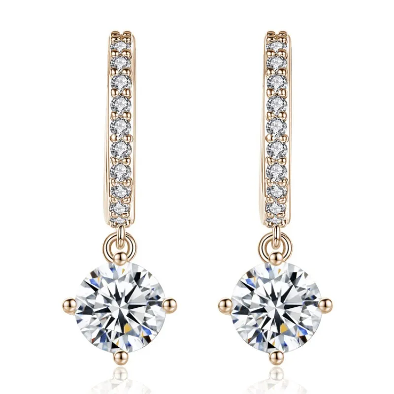 Geometric Round Crystal CZ Wedding Dangle Drop Earrings Fashion fine jewelry Gold Zircon Pendant hanging For Women gift | Украшения и